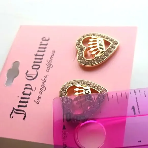 JUICY COUTURE Hearts earrings| juice couture women's rhinestone earrings NEW - Picture 7 of 8